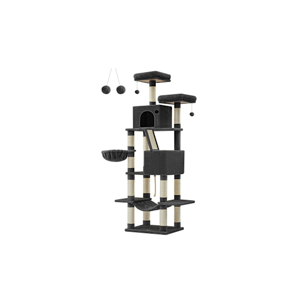 Rootz Large Cat Scratching Post - Kitty Furniture - Multi-Level Scratcher - Ink Black - 60cm x 50cm x 206cm