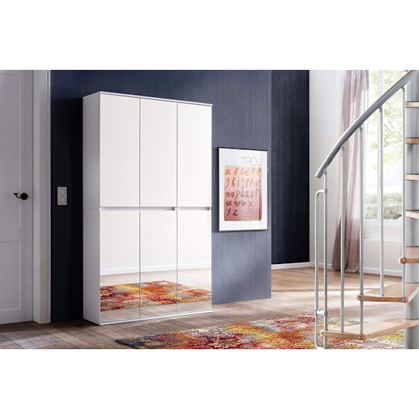 Rootz Mirror Wardrobe - Storage Closet - Clothing Cabinet - Organizer - Dressing Unit - White - 111x191x34 cm