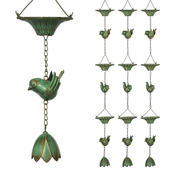 Rootz 3er Set Rain Chain - Drain Chain - Rainflow Chain - Korrosionsbestandig - 123 cm X Ø12CM til let havedekoration