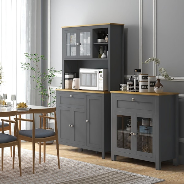 Rootz Kitchen Cabinet Buffet - Spisestue Showcase - Gray Storage Unit - Ample Storage - 100 cm x 40 cm x 180 cm