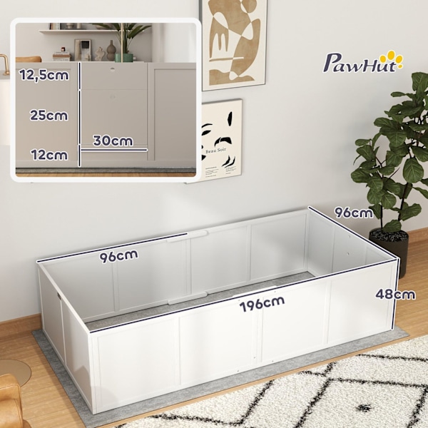 Rootz -koiran roskakori - Whelping Box - Puppy Run - Säädettävät sisäänkäynnit - Pine & MDF - 196 x 96 x 48 cm - valkoinen