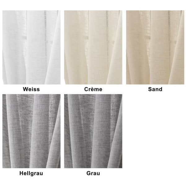 Rootz Transparent Linne-Look Gardin - Draperi - Fönsterbeläggning - Skir - Fönsterbehandling - Panel - Skärm - Ljusgrå - 140x245cm