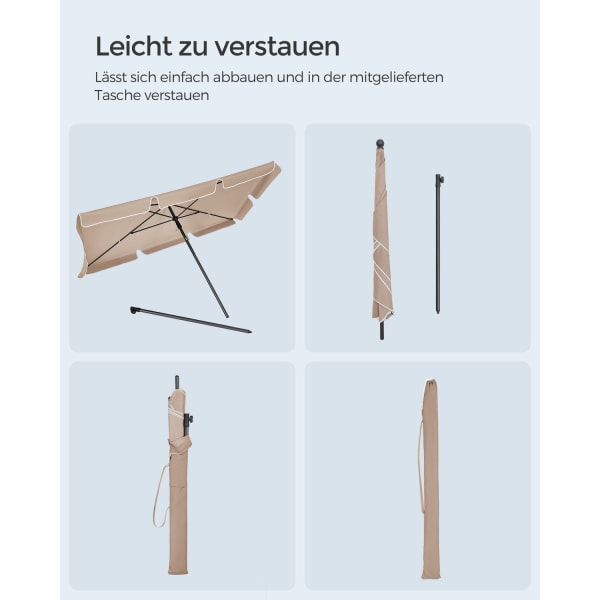 Rootz Taupe stålstel Parasol - Parasol - Udendørs skygge - Polyesterstof - Justerbar højde - 230 cm x 150 cm - Letvægts - Bærbar - 175-245 cm opretstå