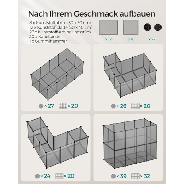 Rootz DIY Grå Storage Cube Organizer - Plasthylde - Modulære reoler - Nem montering - Letvægts - Alsidig - 125 cm x 63 cm x 42 cm