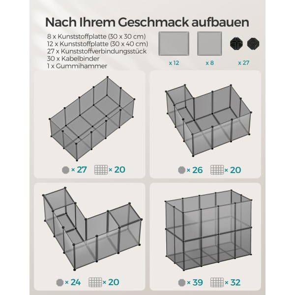 Rootz DIY Grey Storage Cube Organizer - Plasthylla - Modulära hyllor - Enkel montering - Lättvikt - Mångsidig - 125cm x 63cm x 42cm