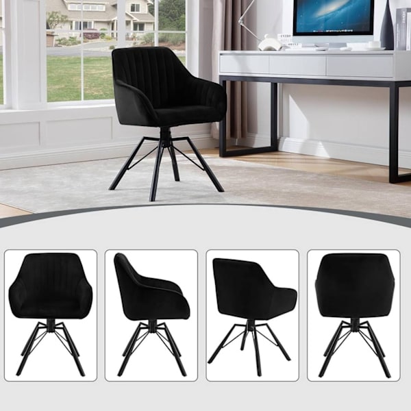 Rootz Roterende Spisestuestole Sæt med 2 - Fløjlslænestole - Drejestole - 360-graders rotation, Komfortable og robuste - 58 cm x 83,5 cm x 53,5 cm