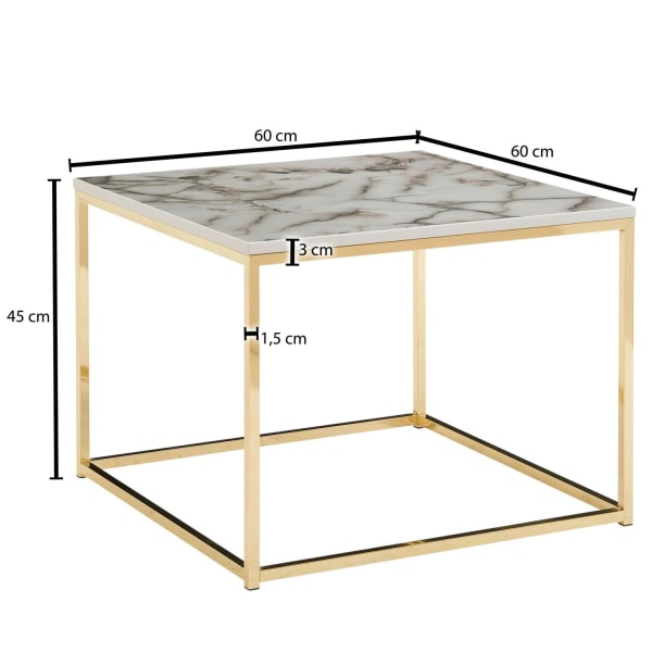 Rootz sofabord 60x60x45 cm med marmorlook hvid - guld - Stuebord
