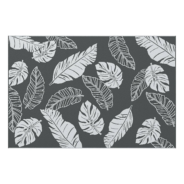 Rootz Vändbar utomhusmatta - Uteplatsmatta - Väderbeständig - Modern design - Bladmönster - Grå + Vit - 182x274cm
