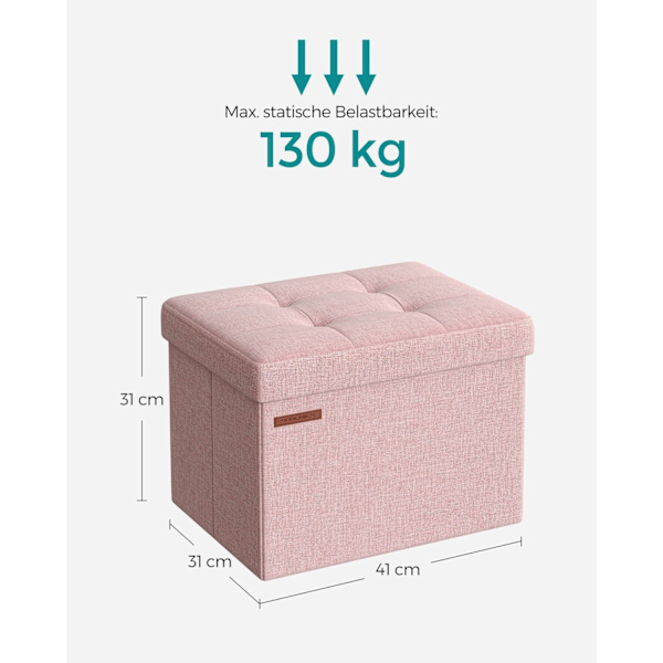 Rootz Pastelli Pink Istuinarkku - Säilytys ottomaani - Lelulaatikko - Pellavajäljitelmä - MDF-rakenne - 31cm x 41cm x 31cm