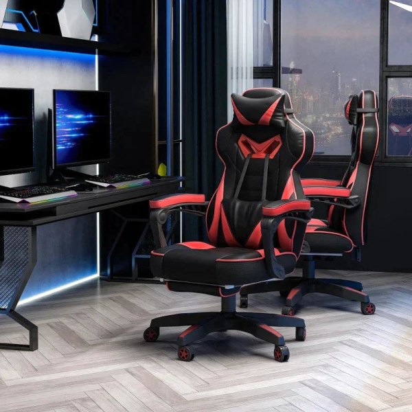 Rootz Gaming Chair - Ergonomisk kontorstol - Drejestol - Justerbar ryg - Skum+PU Læder+Metal, Sort+Rød