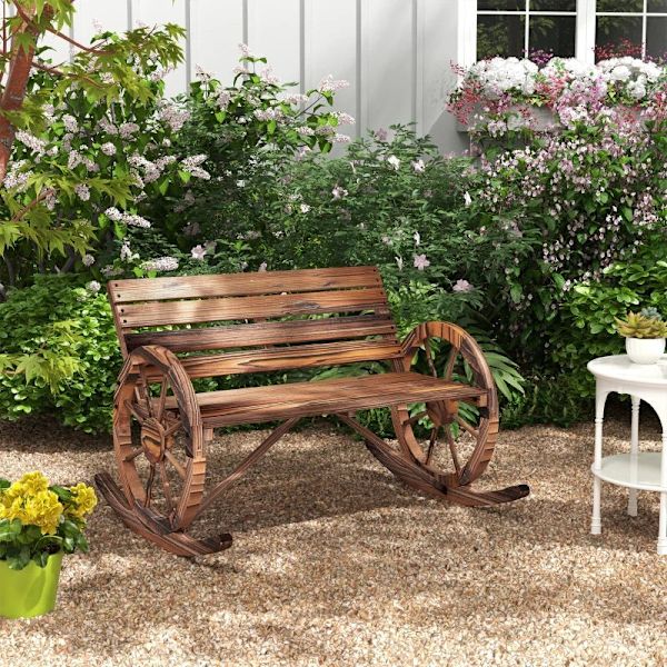 Rootz Garden Swing Penkki - 2 hengen keinu - Pyörän käsinojat - Parveke puutarhapatio - Hiiltynyt - Kuusi - Hiiltynyt - 105L x 88W x 74K cm