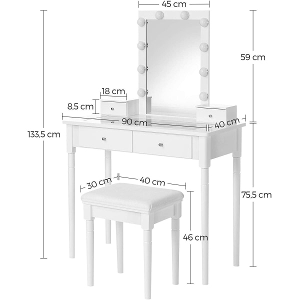 Rootz Toiletbordssæt - Polstret skammel - 10 dæmpbare lamper - 4
