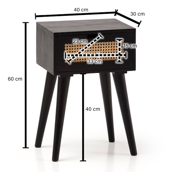 Rootz Modern Sängbord - Nattduksbord - Lådskåp - Wienerfläta - Handgjord - Naturligt trä ådring - 40cm x 60cm x 30cm