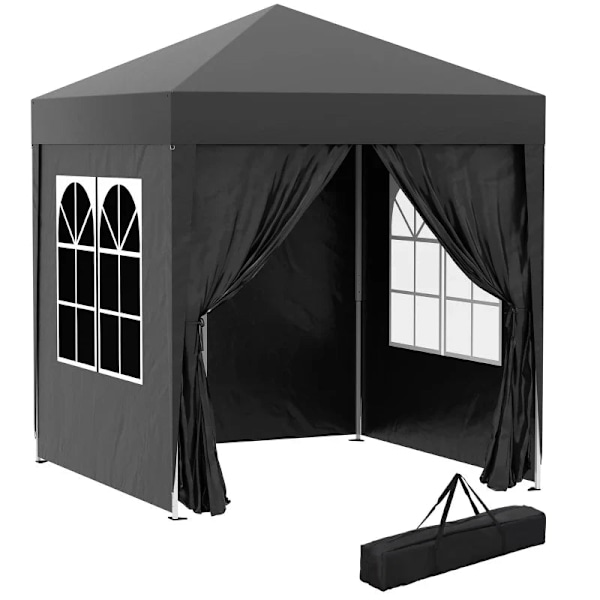 Rootz Folding Gazebo - Öltält - 4 avtagbara sidoväggar - 2 fönster - Metallram - Svart - 2 x 2m