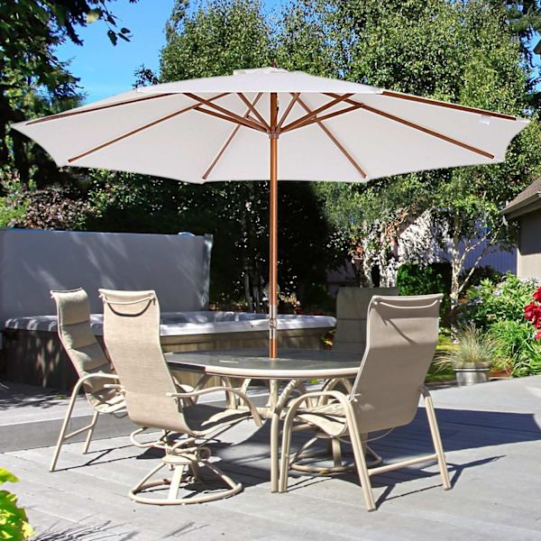 Nancy's Buckeye Parasol - Tuinparaplu - Hout - Marktparaplu - 2,7m Diameter - Wit - Bruin