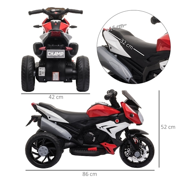 Rootz Kids elektrisk motorcykel - Børnemotorcykel - Ride-On Legetøj - Lys og lyde - Genopladeligt batteri - 86 cm x 42 cm x 52 cm