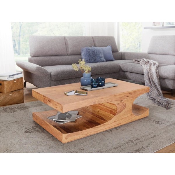 Rootz soffbord massivt trä Acacia 118 cm brett matsalsbord design mörkbrunt bord i lantlig stil