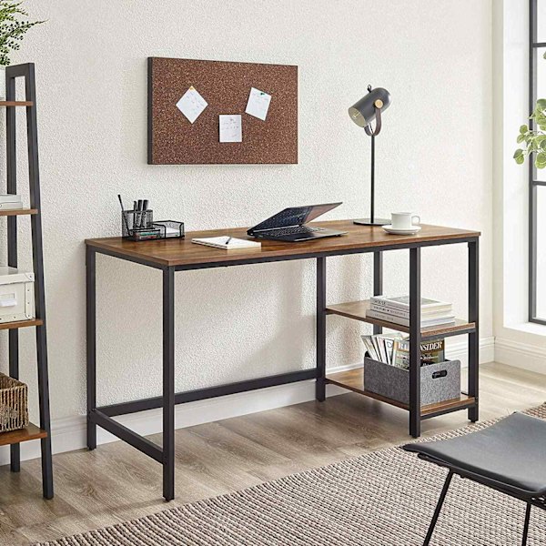 Rootz Skrivbord - Datorbord - Förvaringsutrymme - Industriellt - Brun - Svart - Bearbetat trä - Stål - 140 x 60 x 75 cm