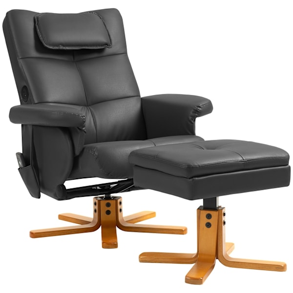 Rootz -hierontatuoli jakkaralla - Relaksation -tuoli - Faux Leather -hieronta -lepotuoli - USB -lataus - 78L x 86W x 93H cm