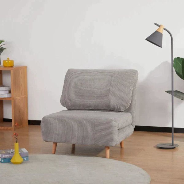 Rootz 2-i-1 lænestolsseng - Justerbar nakkestøtte - Corduroy Look - Grå - 82 cm x 8 cm x 83 cm