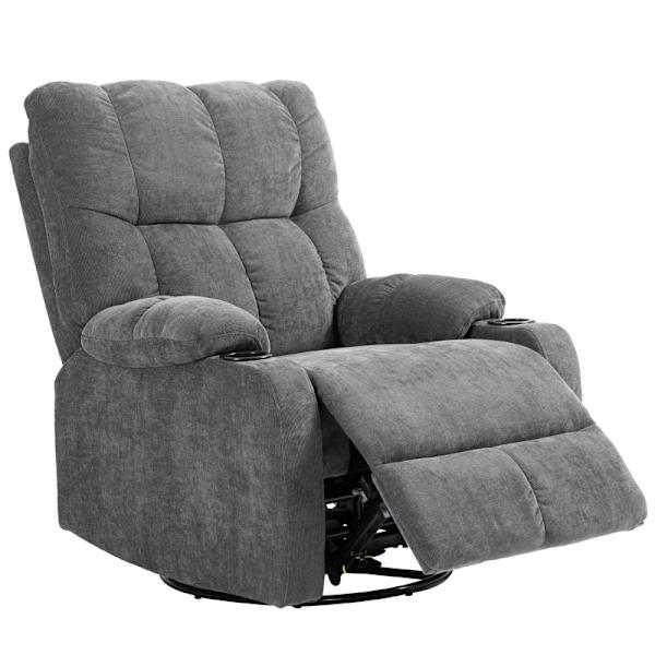 Rootz Liggstol - Tv-fåtölj - Avslappningsstol - 135° justerbart ryggstöd - Förlängt fotstöd - Sväng- och gungfunktioner - Mörkgrå - 88cm x 96cm x 108c