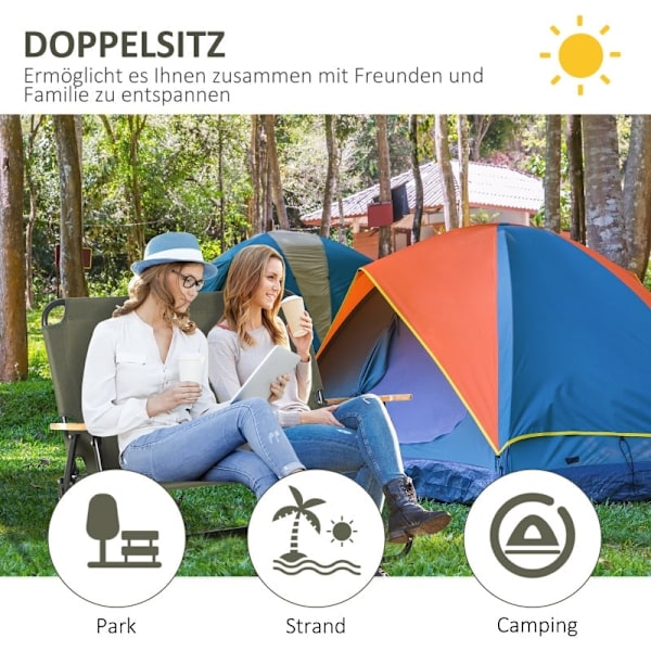 Rootz 2-personers campingstol - Bærbar havestol - Direktørstol - Komfortable siddepladser - Holdbart stålstel - Sammenfoldeligt design - 141 cm x 67 c