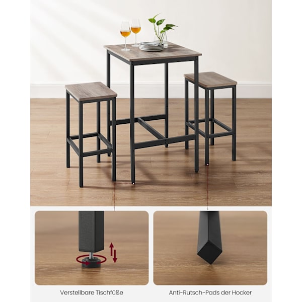 Rootz barbordsset - Greige fläckigt bläck svart - spånskiva stål - bistro pallar - hög lastkapacitet - 60 cm x 60 cm x 90 cm
