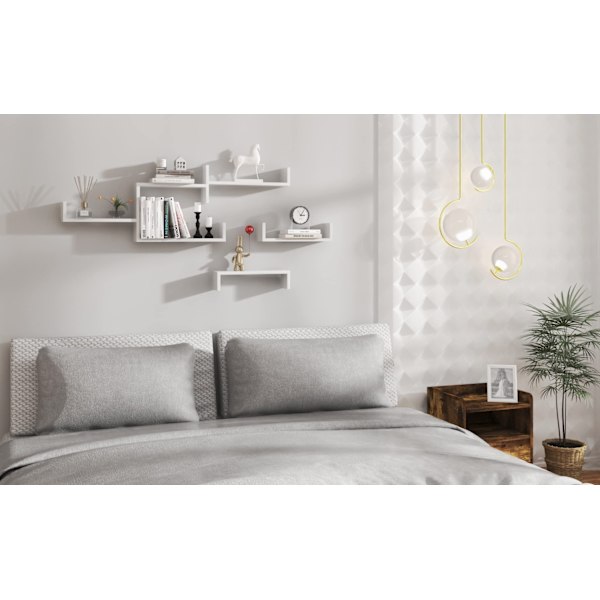 Rootz væghylder - U-formet display - Hængende reol - Dekorativ opbevaring - Vægtavlesæt - Flydende afsatser - Hvid - 26x9,7x6cm, 34x9,7x7,5cm, 42x9,7x