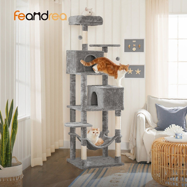 FEANDREA kattskrapstolpe - Kitty Tree - Cat Tower - Plyschyta - Observationsplattformar - Mysig grotta - Solstol - Rejäl hängmatta - Sisalstolpar - Tr