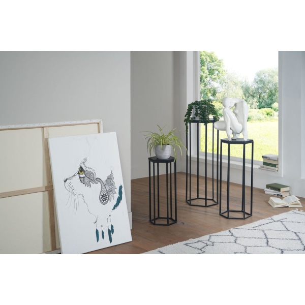 Rootz sivupöytäsetti 3 mango massiivipuuta - metallinen pesäpöytä kuusikulmainen - Olohuoneen pöytä Lisäpöytä Industrial Black - 3-osainen sohvapöytä