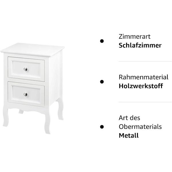 Rootz hvidt sengebord - Natbord - Opbevaringsskab - Rigelig opbevaringsplads - Elegant design - Holdbar - 40 cm x 60 cm x 30 cm