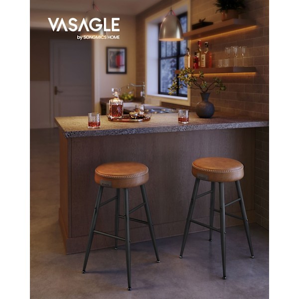 Rootz 2-delat set Barstolar - Kökspallar - Counter Height Stolar - Stålstomme - Högelastiskt skum - PU syntetiskt läder - Plywood - 49,5 cm x 49,5 cm