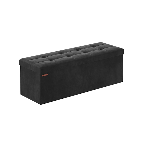 Rootz Velvet sædekiste - Opbevaring Ottoman - Polstret bænk - MDF konstruktion - 38cm x 110cm x 38cm - Blæk sort - 131L Kapacitet