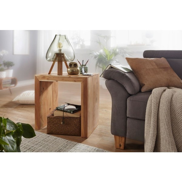 Rootz sidebord massivt træ akacie 60 x 35 cm stuebord design mørkebrunt sofabord i landlig stil