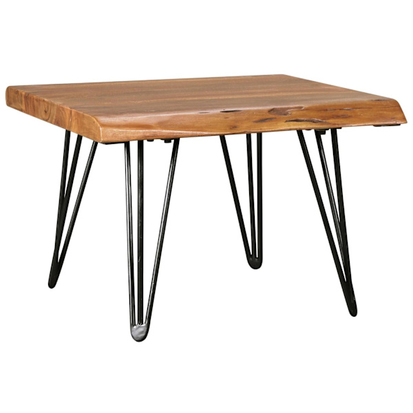 Rootz Design sofabord massivt træbord med trækant 56x38x51 cm - Sheesham træbord med metalben - Stuebord i rustik landstil