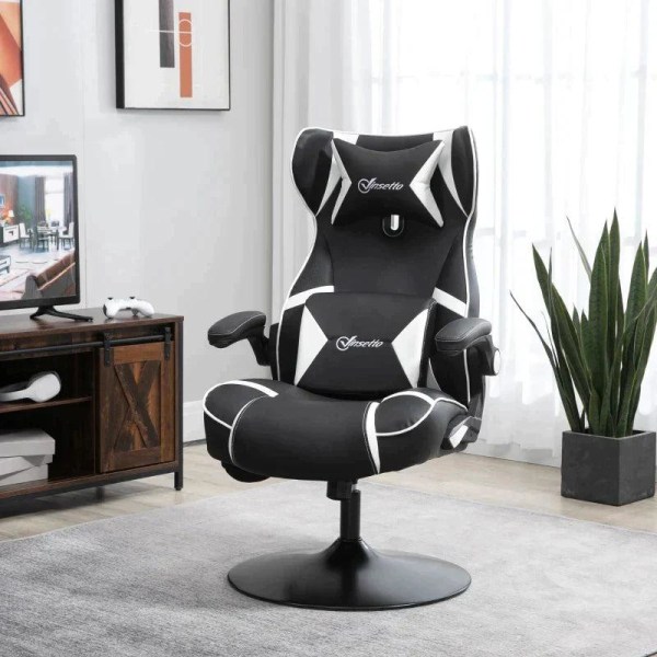 Rootz Gaming Chair - Integrerede højttalere - Vipbart ryglæn - Sort + Hvid - 69 x 73 x 118 cm
