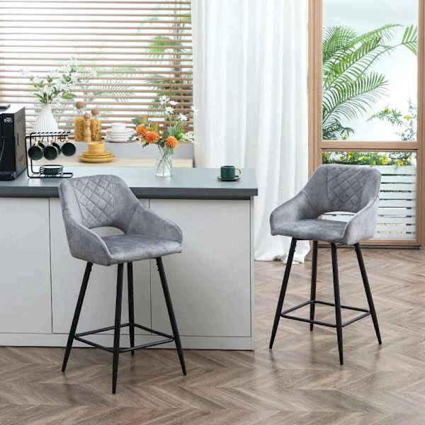 Rootz Set med 2 barstolar i retrodesign - sammetslook - inkl. Fotstöd - Grå - 50 cm x 53 cm x 94 cm