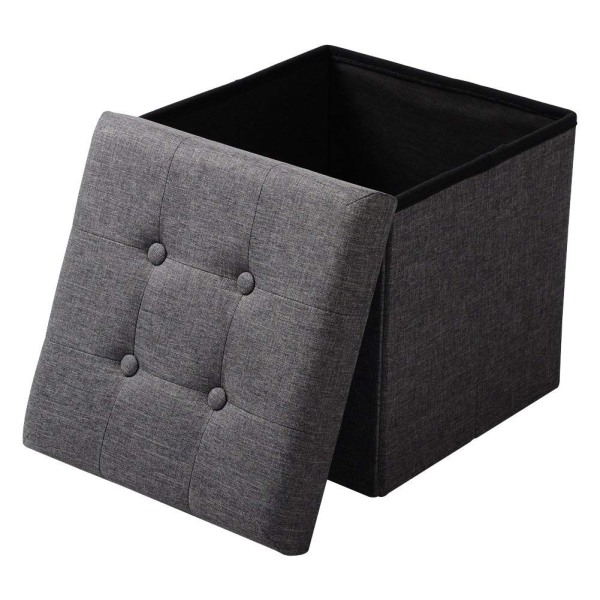 Rootz Opbevaringsskammel - Siddebænk - Osmannisk - Fodstøtte - Opbevaringsboks - Foldbart sæde - Opbevaringskube - Mørkegrå - 37,5x38x37,5 cm