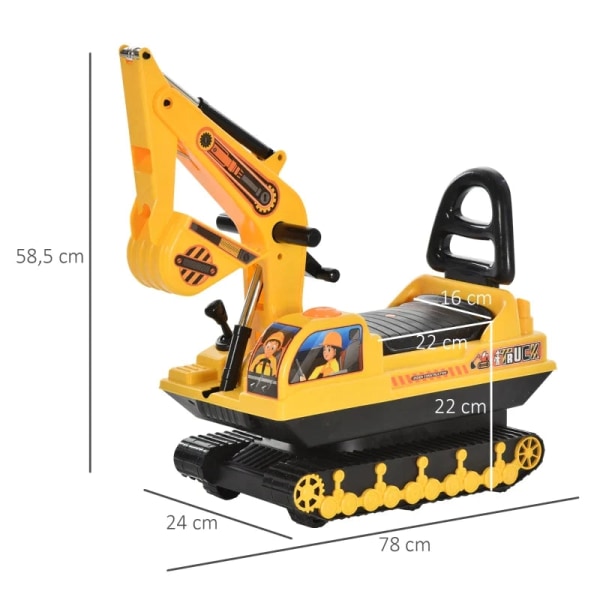 Rootz Ride-on Car - Børne Ride-on - Baby børne gravemaskine - Børne bil med gravemaskine - Sort + Gul - 78x24x58,5cm