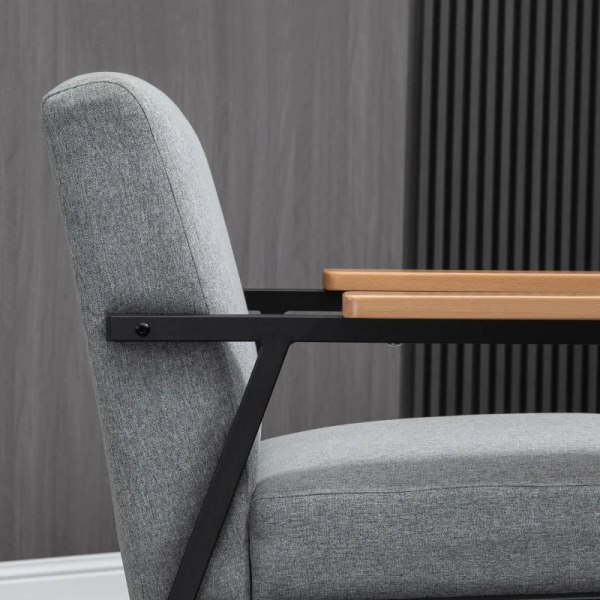 Rootz Accent Chair In Scandi Design - Fåtölj - Accent Chair - Linnelook - Gummiträ - Grå + Svart + Brun - 64,5L x 70W x 83,5H cm