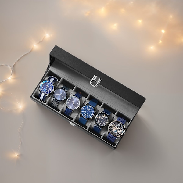 Rootz Watch Box - Lasikansi - 6 lokeroiden näyttö - Protect & Showcase -kellot - Velvet -sisustus - 30 cm x 11,2 cm x 8cm