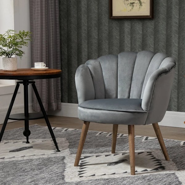 Rootz Matsalsstol - Köksstol - Fåtölj Med Ryggstöd - Vardagsrumsstol - Polyester - Gummiträ - Mörkgrå - 66 x 66 x 78,5 cm
