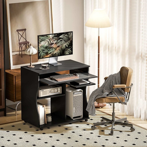 Rootz Rollable Computer Table - Desk With Storage - Mobil Workstation - gott om lagringsutrymme - 80 x 48 x 75 cm, svart