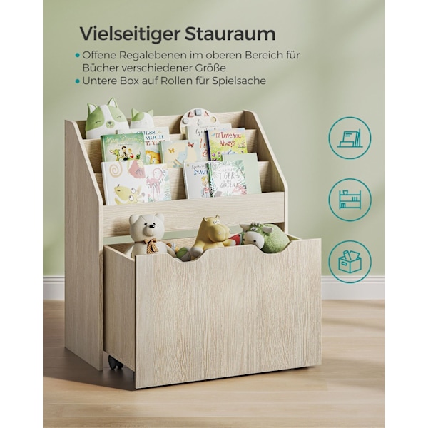 Rootz børnehylde - Bogreol til børn - Legetøjsopbevaring - MDF spånplade - Havregryn Beige - 29,5 cm x 62,5 cm x 70 cm - 28 cm x 59,5 cm x 37 cm - 13,