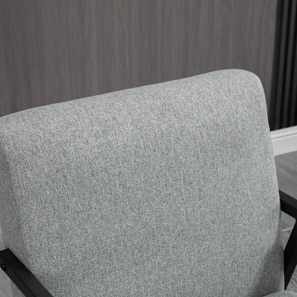 Rootz Accent Stol i Scandi Design - Hvilestol - Accent Stol - Linnedlook - Gummitræ - Grå + Sort + Brun - 64,5L x 70W x 83,5H cm