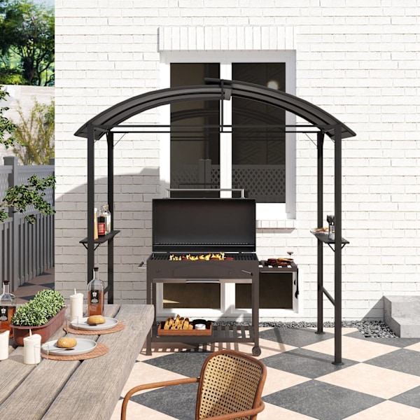 Rootz Grill Pavilion - Udendørs husly - BBQ Gazebo - Stålrammer - Solbeskyttelse - 1,1 m x 2,3 m - Grå