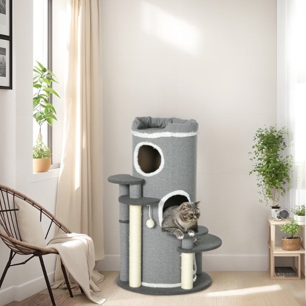 Rootz PawHut Cat Tree - Ultimate skrapstolpe - Cat Climbing Tower - Multi-Level - Slitstarkt Sisal-rep - Mjukt plyschtyg - Ø57 x 99H cm
