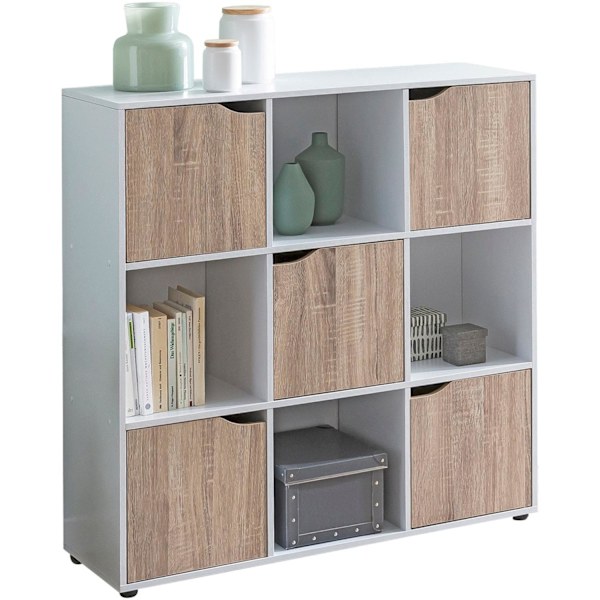 Rootz SAMO 89 x 91 x 29 cm Reol med 9 rum Sonoma - Standhylde med 5 låger - Moderne terninghylde rumdeler - Halskab åbent - Cuberegal kommode opholdsh