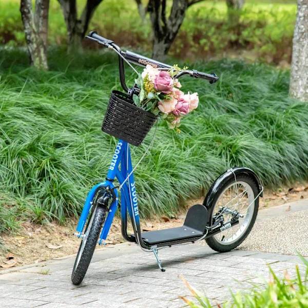 Rootz Scooter - Børnescooter - Børnescooter - Højdejusterbar - Oppustelig hjulbremse - Kurv - Kopholder - Stænkskærm - Blå/Sort - 139 cm x 58 cm x 96