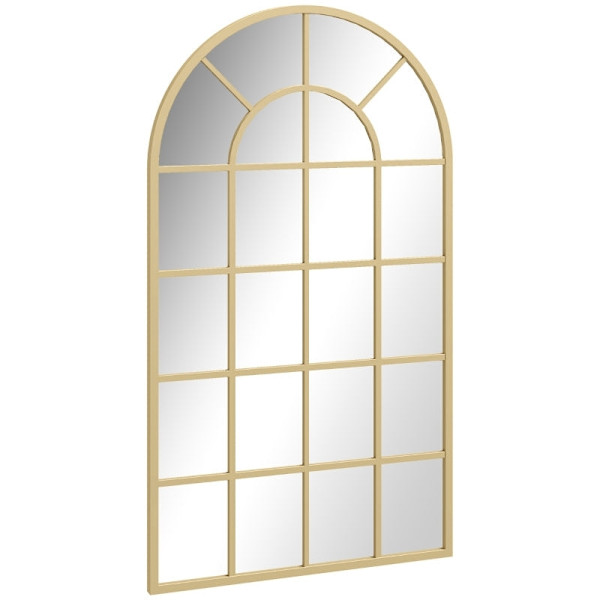 Rootz forgyldt vægspejl - dekorativt frakkespejl - buet vinduesramme - visuel forstørrelse - brudsikkert glas - 65 cm x 2,5 cm x 110 cm